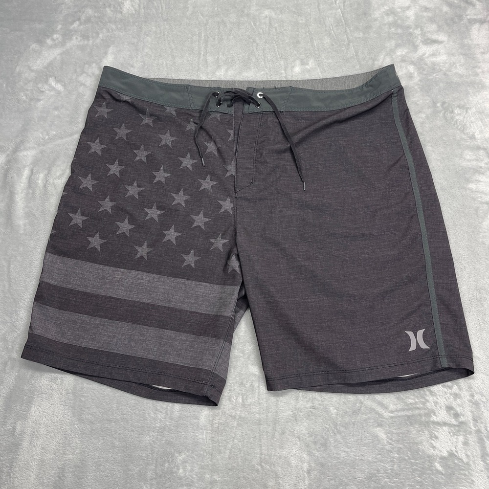 Hurley Shorts Mens 40 Black Gray USA Flag Phantom Board Surfing Water Polo Y2K